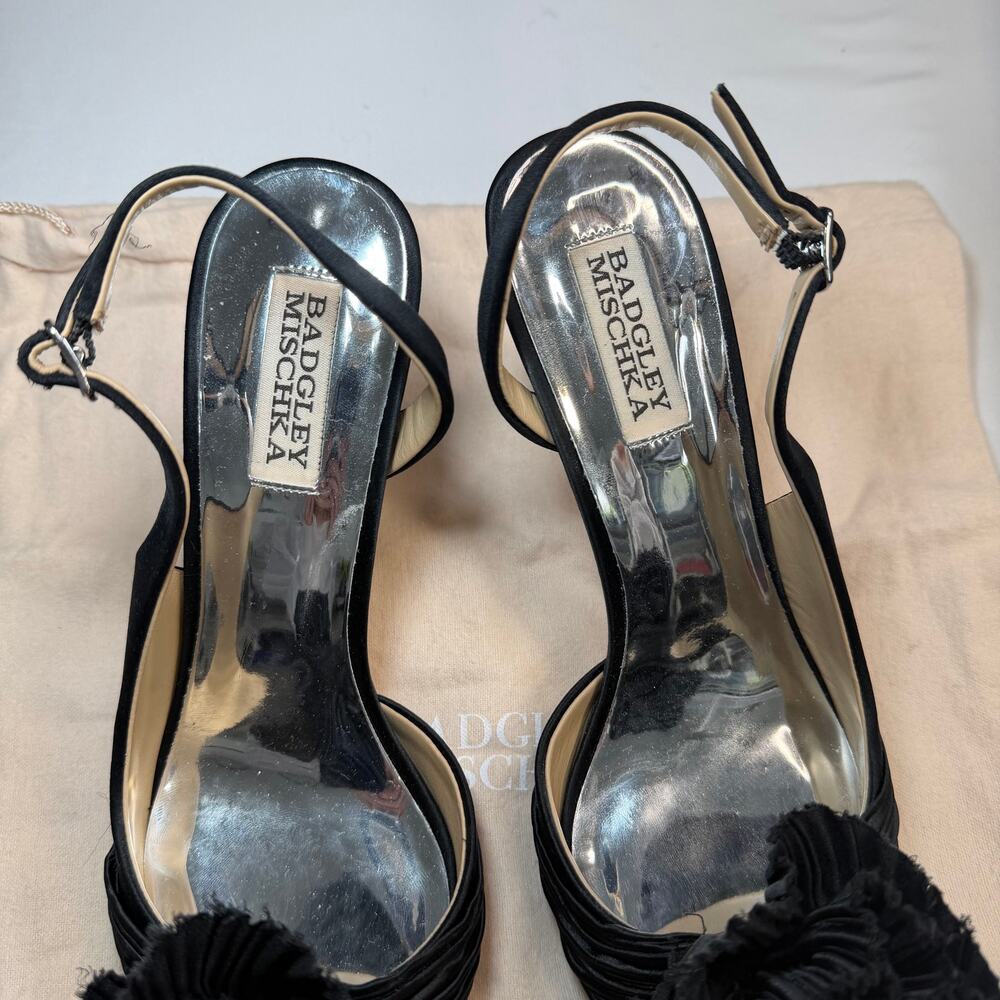 Badgley Mischka Blaire Slingback Heels Black Satin Floral Size 8 Wedding Event - Picture 6 of 10